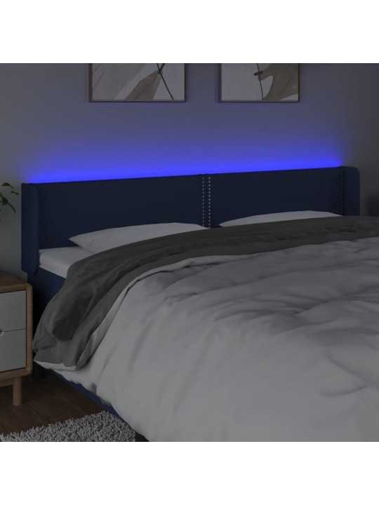 Čelo postele s LED modré 163 x 16 x 78/88 cm textil