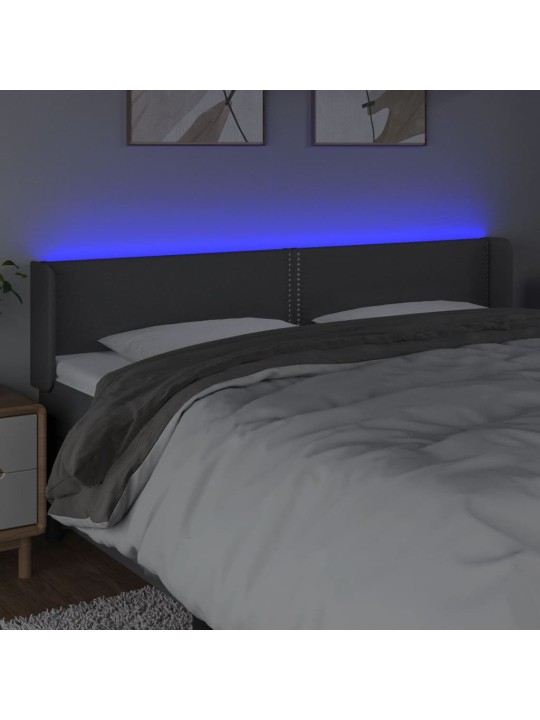 Čelo postele s LED tmavě šedé 183 x 16 x 78/88 cm textil