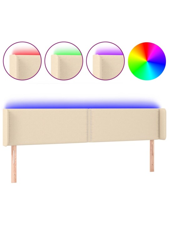 Čelo postele s LED krémové 183 x 16 x 78/88 cm textil