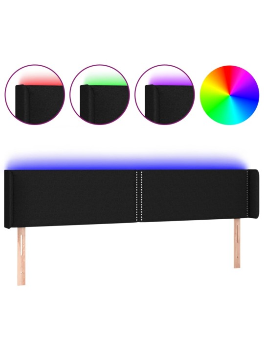 Čelo postele s LED černé 203 x 16 x 78/88 cm textil