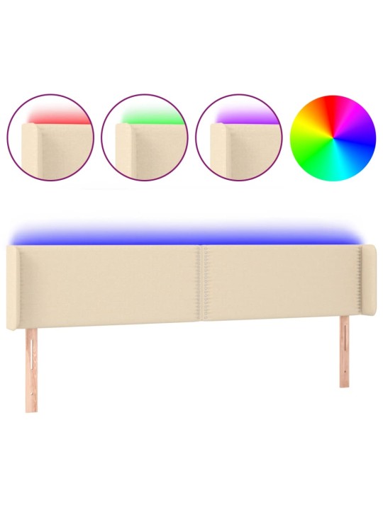Čelo postele s LED krémové 203 x 16 x 78/88 cm textil