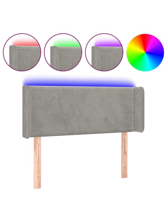Čelo postele s LED světle šedé 83 x 16 x 78/88 cm samet