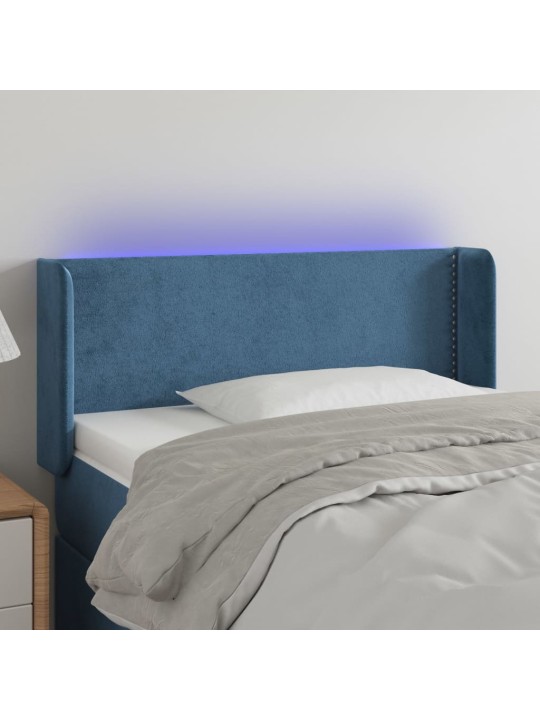 Čelo postele s LED modré 93 x 16 x 78/88 cm samet