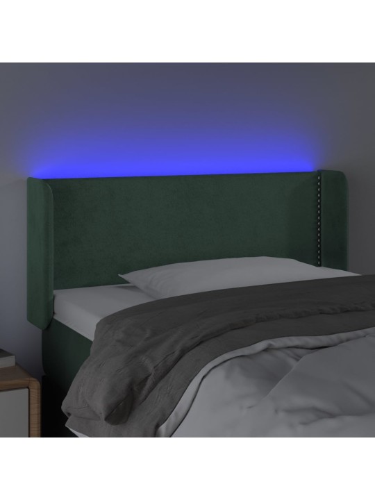 Čelo postele s LED tmavě zelené 103 x 16 x 78/88 cm samet