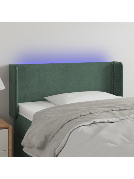 Čelo postele s LED tmavě zelené 103 x 16 x 78/88 cm samet
