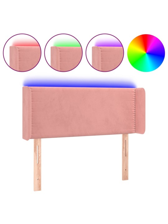 Čelo postele s LED růžové 103 x 16 x 78/88 cm samet