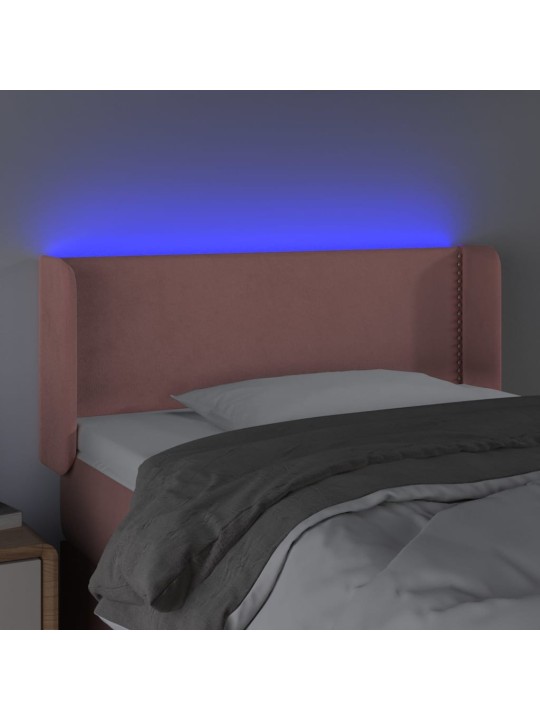 Čelo postele s LED růžové 103 x 16 x 78/88 cm samet