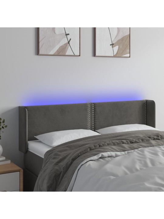 Čelo postele s LED tmavě šedé 147 x 16 x 78/88 cm samet