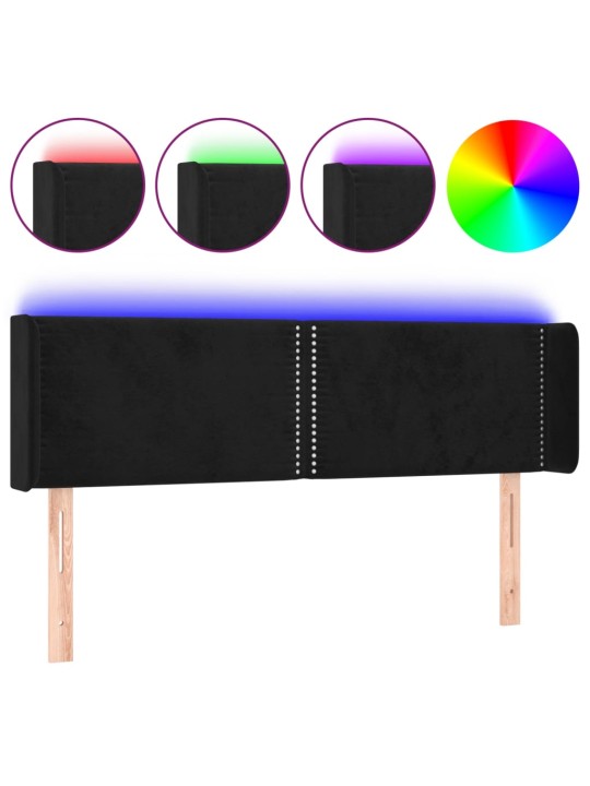 Čelo postele s LED černé 147 x 16 x 78/88 cm samet