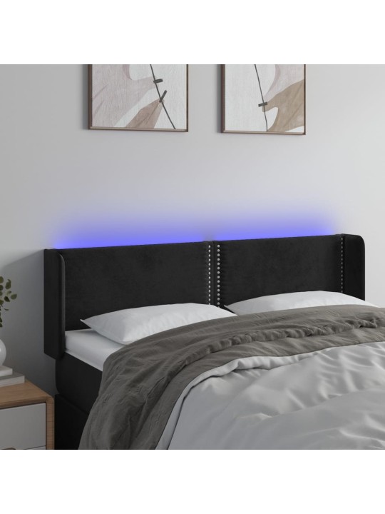 Čelo postele s LED černé 147 x 16 x 78/88 cm samet