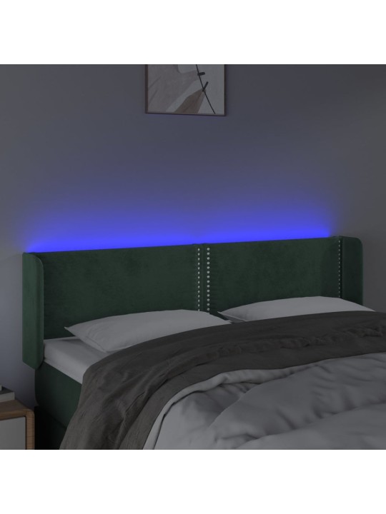 Čelo postele s LED tmavě zelené 147 x 16 x 78/88 cm samet
