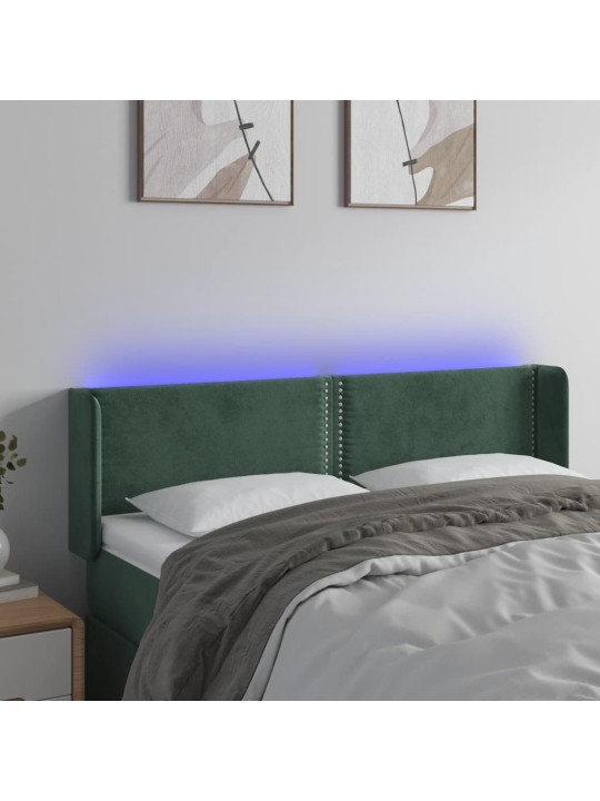 Čelo postele s LED tmavě zelené 147 x 16 x 78/88 cm samet