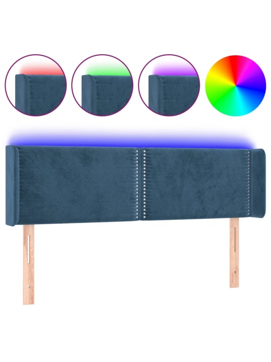 Čelo postele s LED tmavě modré 147 x 16 x 78/88 cm samet