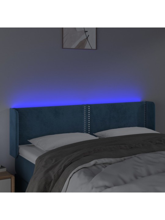 Čelo postele s LED tmavě modré 147 x 16 x 78/88 cm samet