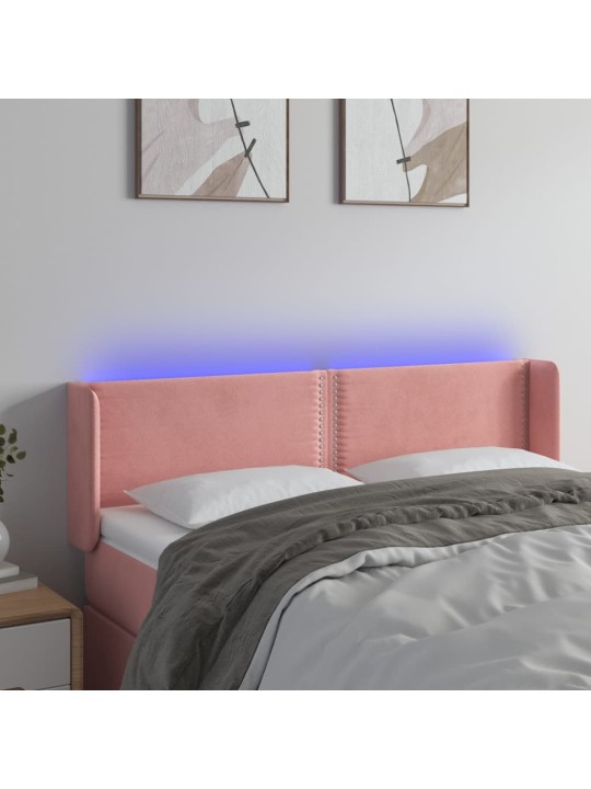 Čelo postele s LED růžové 147 x 16 x 78/88 cm samet