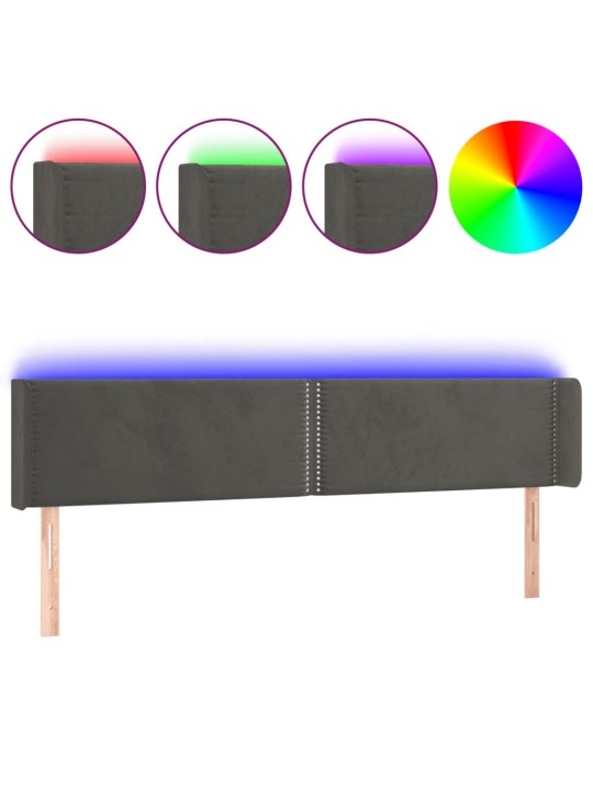 Čelo postele s LED tmavě šedé 163 x 16 x 78/88 cm samet