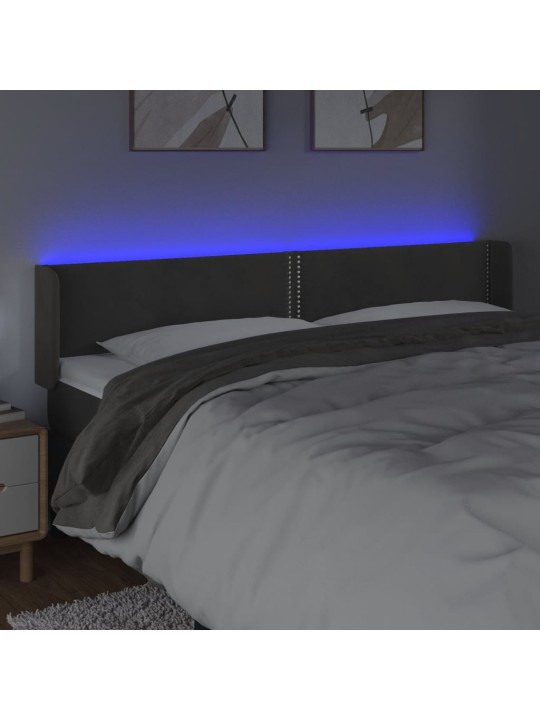 Čelo postele s LED tmavě šedé 163 x 16 x 78/88 cm samet