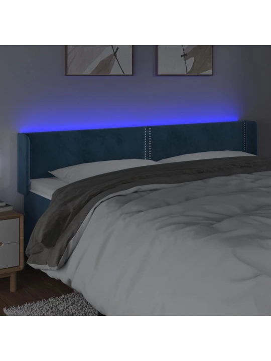 Čelo postele s LED tmavě modré 163 x 16 x 78/88 cm samet