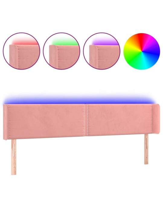 Čelo postele s LED růžové 163 x 16 x 78/88 cm samet