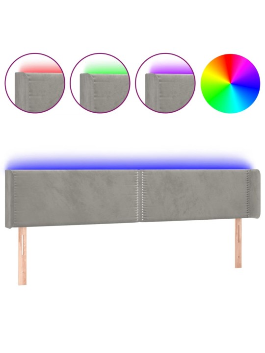 Čelo postele s LED světle šedé 183 x 16 x 78/88 cm samet