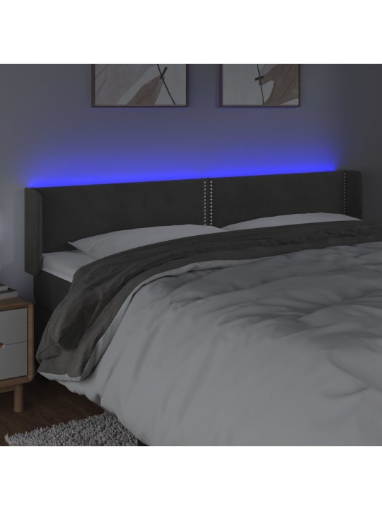Čelo postele s LED tmavě šedé 183 x 16 x 78/88 cm samet