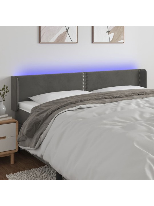 Čelo postele s LED tmavě šedé 183 x 16 x 78/88 cm samet
