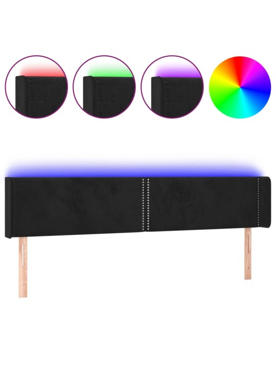 Čelo postele s LED černé 183 x 16 x 78/88 cm samet