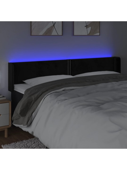 Čelo postele s LED černé 183 x 16 x 78/88 cm samet
