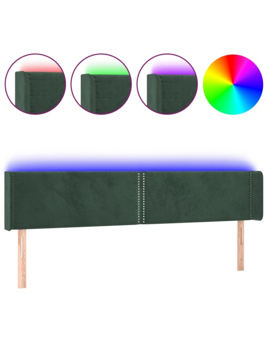 Čelo postele s LED tmavě zelené 183 x 16 x 78/88 cm samet