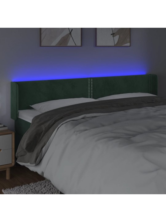 Čelo postele s LED tmavě zelené 183 x 16 x 78/88 cm samet