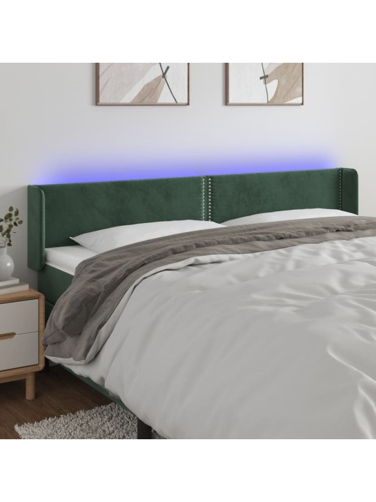 Čelo postele s LED tmavě zelené 183 x 16 x 78/88 cm samet