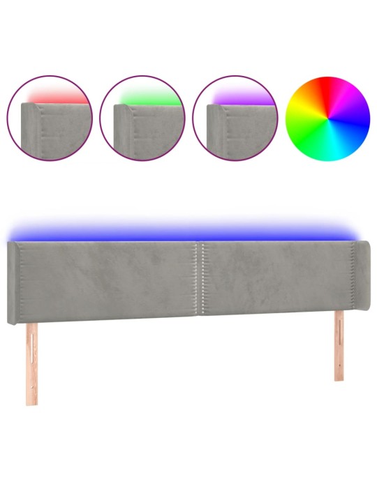 Čelo postele s LED světle šedé 203 x 16 x 78/88 cm samet
