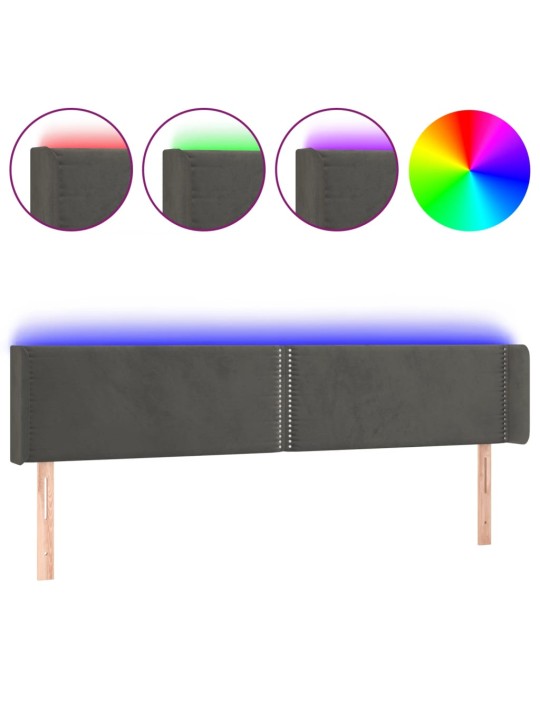 Čelo postele s LED tmavě šedé 203 x 16 x 78/88 cm samet