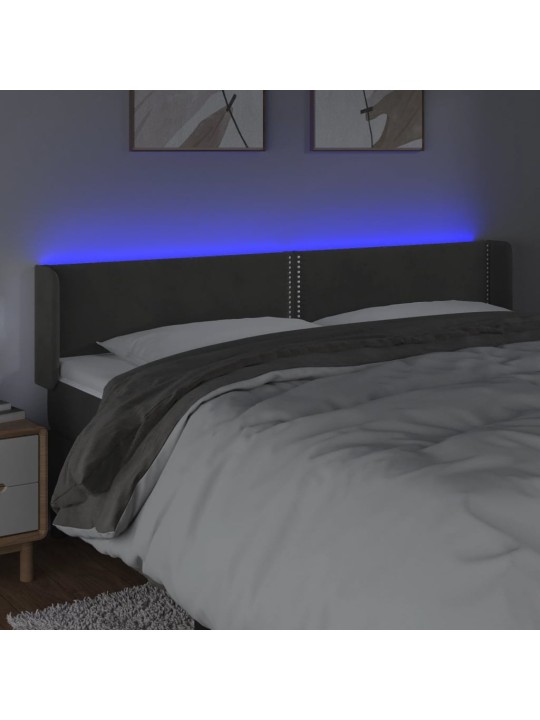Čelo postele s LED tmavě šedé 203 x 16 x 78/88 cm samet