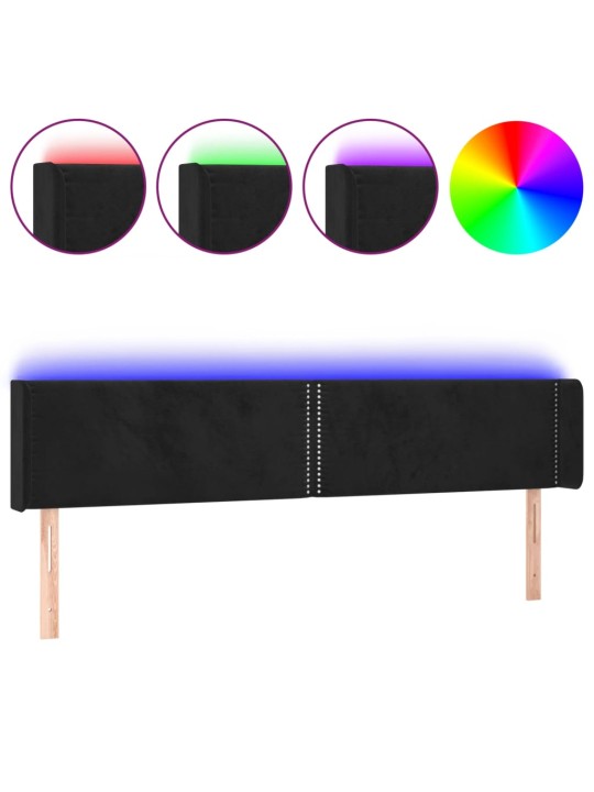 Čelo postele s LED černé 203 x 16 x 78/88 cm samet