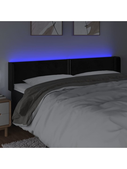 Čelo postele s LED černé 203 x 16 x 78/88 cm samet