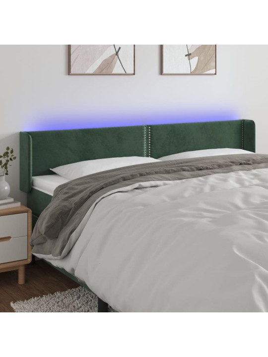 Čelo postele s LED tmavě zelené 203 x 16 x 78/88 cm samet