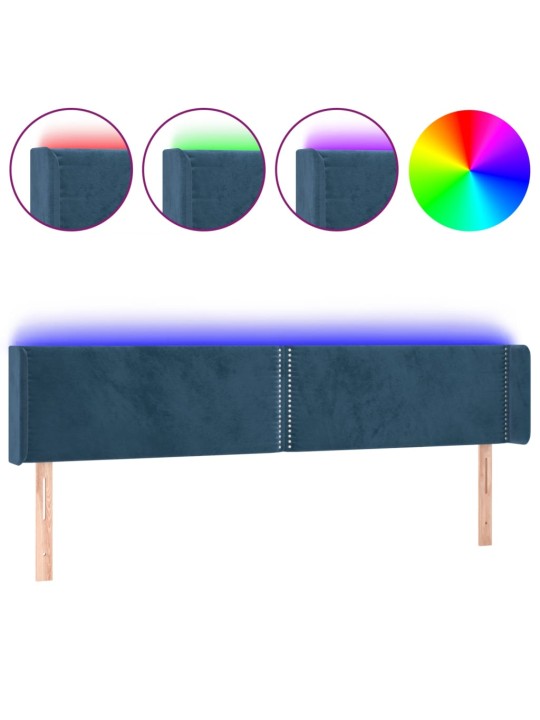 Čelo postele s LED tmavě modré 203 x 16 x 78/88 cm samet
