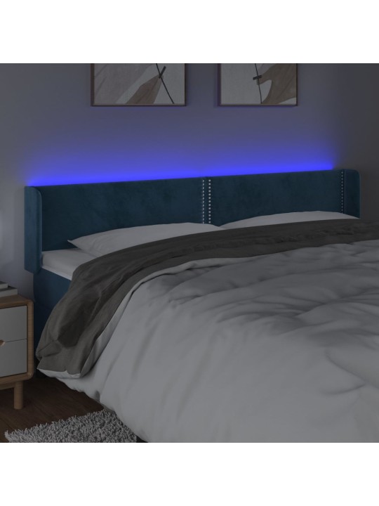 Čelo postele s LED tmavě modré 203 x 16 x 78/88 cm samet