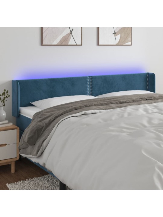 Čelo postele s LED tmavě modré 203 x 16 x 78/88 cm samet