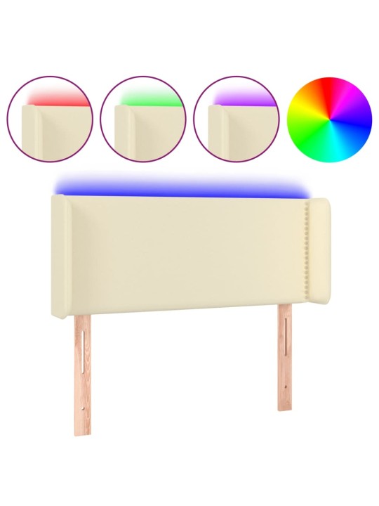 Čelo postele s LED krémové 103 x 16 x 78/88 cm umělá kůže
