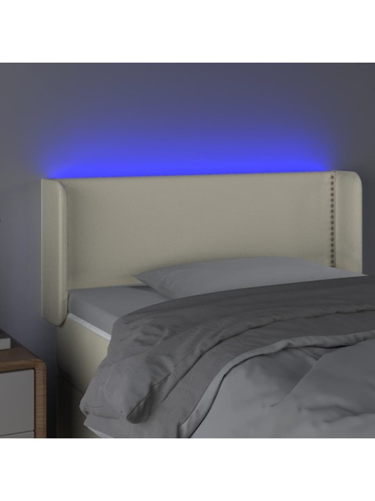 Čelo postele s LED krémové 103 x 16 x 78/88 cm umělá kůže
