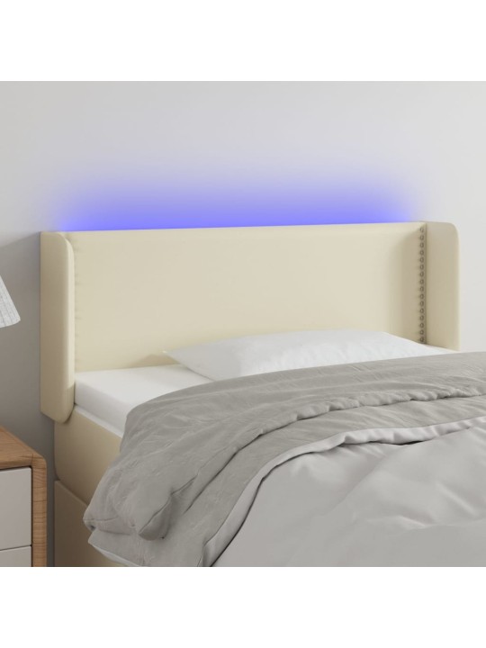 Čelo postele s LED krémové 103 x 16 x 78/88 cm umělá kůže