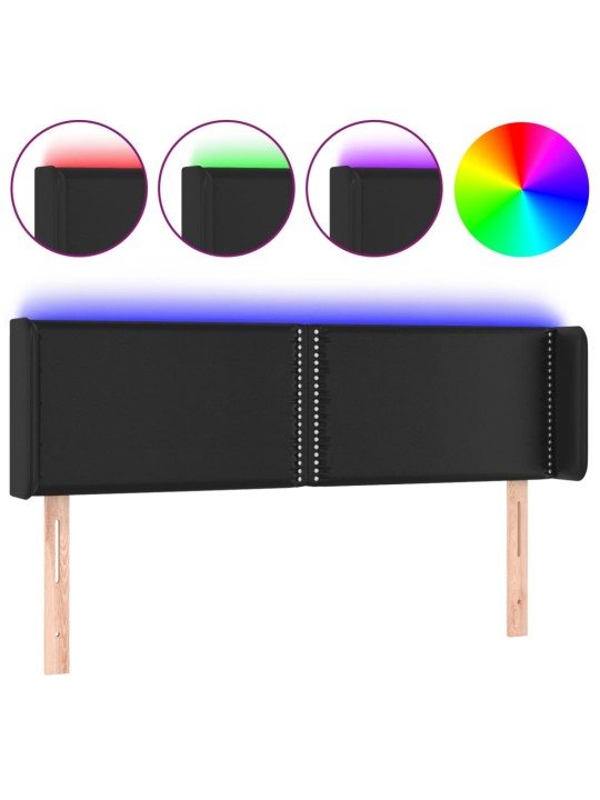 Čelo postele s LED černé 147 x 16 x 78/88 cm umělá kůže