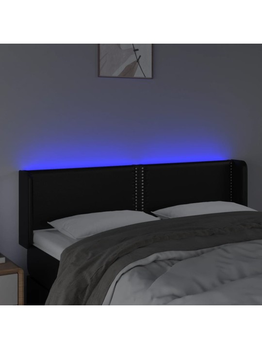 Čelo postele s LED černé 147 x 16 x 78/88 cm umělá kůže