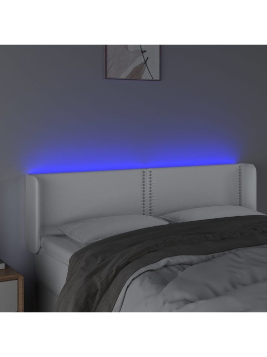 Čelo postele s LED bílé 147 x 16 x 78/88 cm umělá kůže