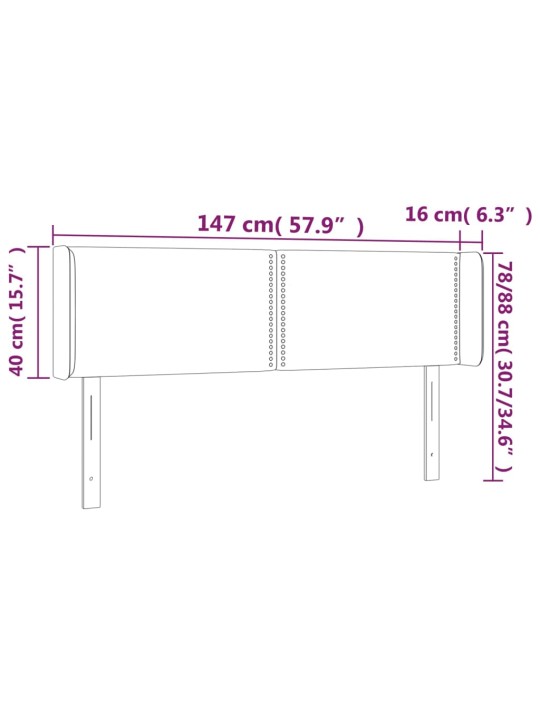 Čelo postele s LED bílé 147 x 16 x 78/88 cm umělá kůže