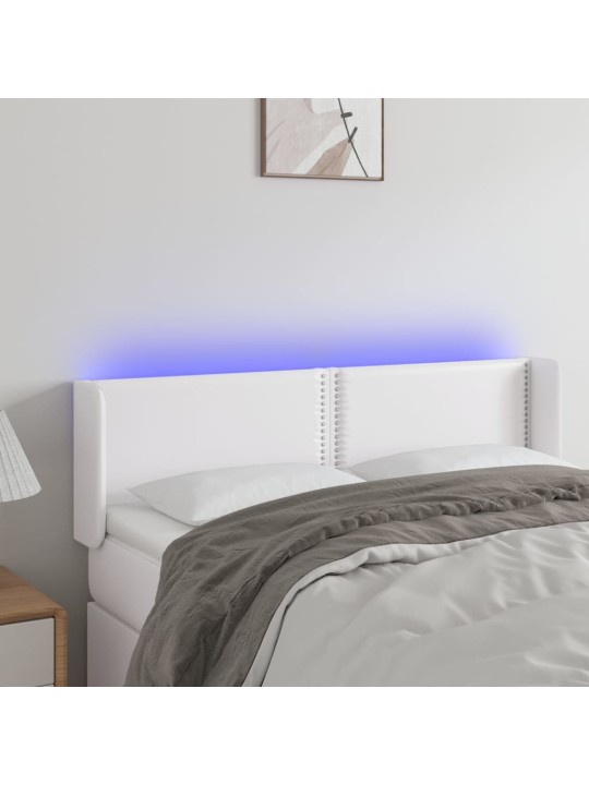 Čelo postele s LED bílé 147 x 16 x 78/88 cm umělá kůže