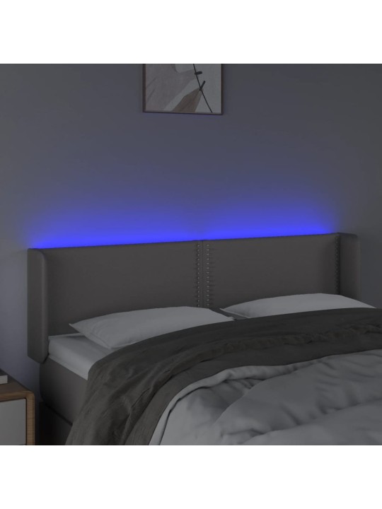 Čelo postele s LED šedé 147 x 16 x 78/88 cm umělá kůže