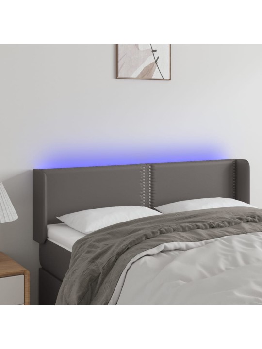 Čelo postele s LED šedé 147 x 16 x 78/88 cm umělá kůže